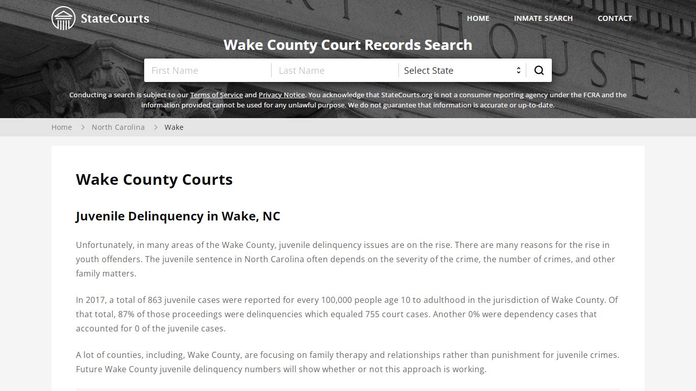 Wake County, NC Courts - Records & Cases - StateCourts